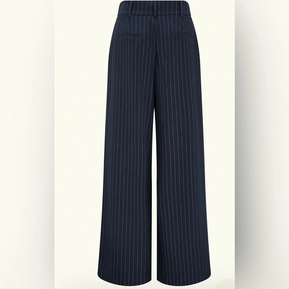 NWT Meshki “Jacqueline” Navy Pinstripe Wide-Leg Pants - Picture 4 of 16
